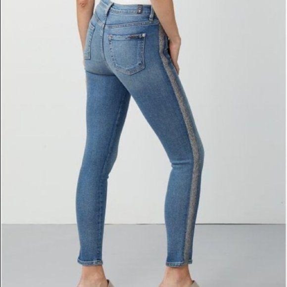 7 FAM Shimmer Stripe High Waist Ankle Luxe Muse Jeans Skinny Slim - Picture 3 of 10